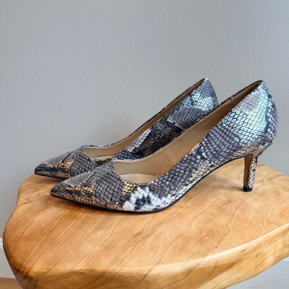 Franco Sarto Tudor Snake-Print Pointed Toe Kitten Heel Pumps Size 6.5 - Picture 3 of 7